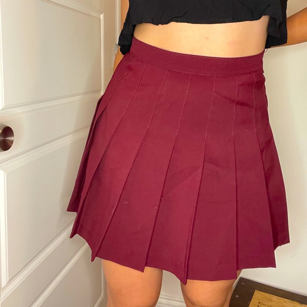American Apparel Maroon Pleated Tennis Skirt